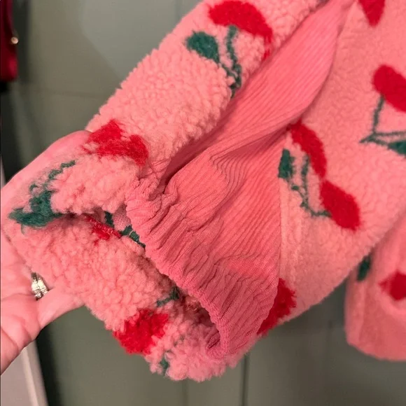 Pink Sherpa Jacket with Red Cherry Print - Picture 9 of 11